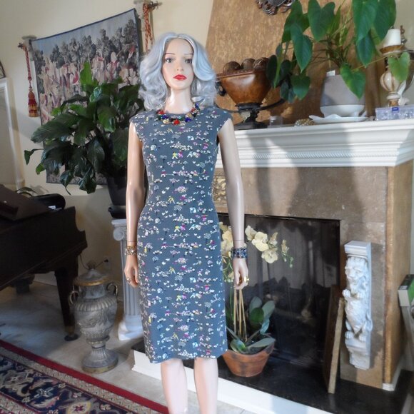 Moschino CheapandChic Gray Multi Printed Wool Blend Sheath Dress Size S - Picture 2 of 16